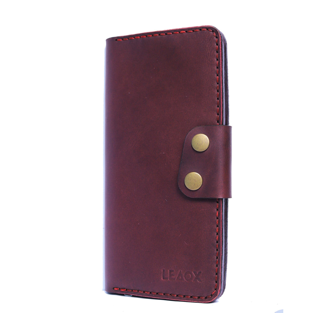 Rosso Leather Wallet, Maroon Leather Wallet with Button Closure