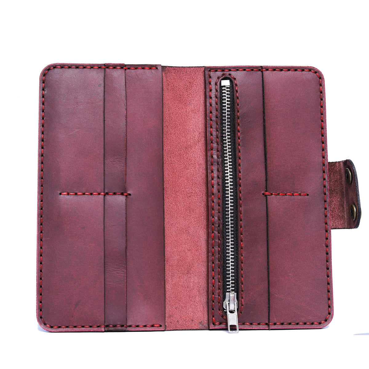 Rosso Leather Wallet, Maroon Leather Wallet with Button Closure