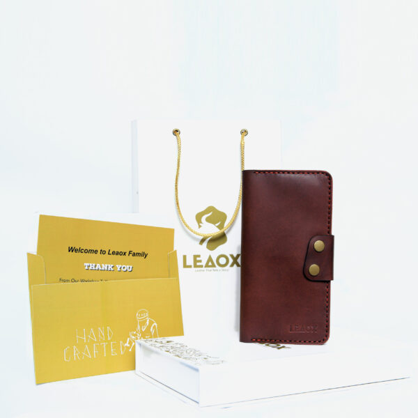 Leaox Long Wallet in Brown – Premium Handmade Design with Zipper - Image 3
