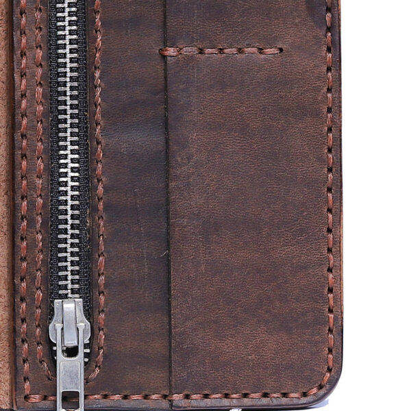 Leaox Long Wallet in Brown – Premium Handmade Design with Zipper - Image 2
