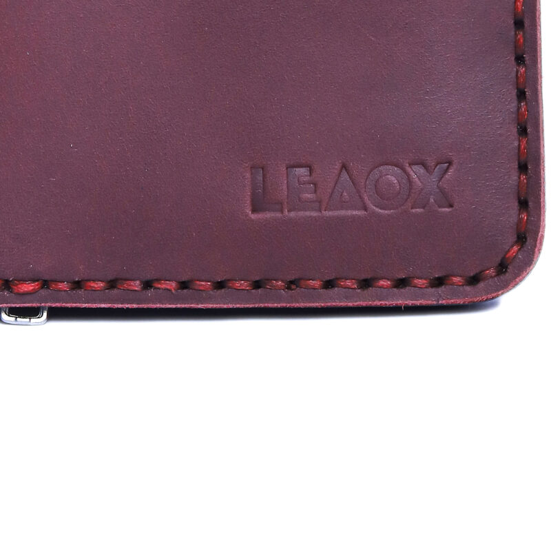 Rosso Leather Wallet, Maroon Leather Wallet with Button Closure
