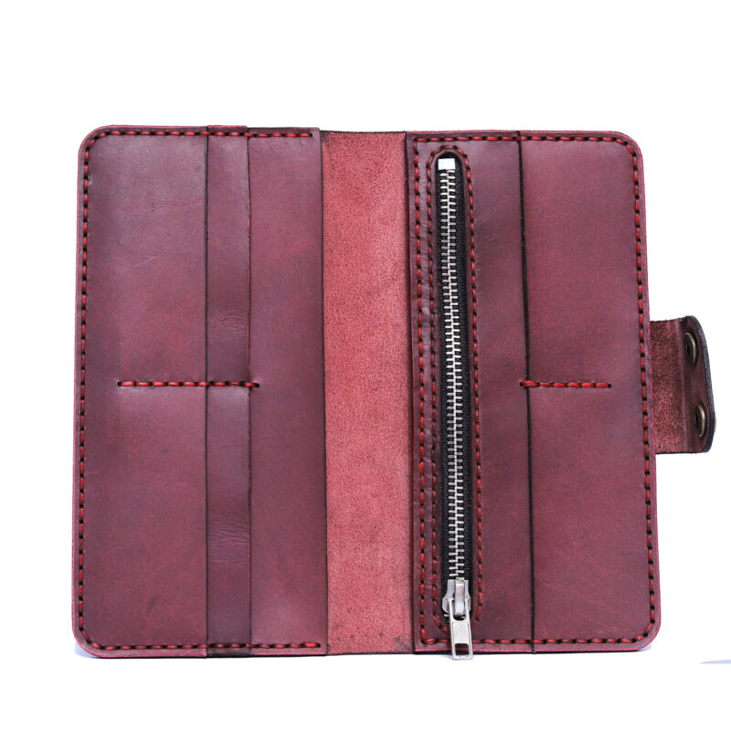 Rosso Leather Wallet, Maroon Leather Wallet with Button Closure